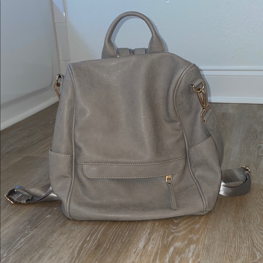 Grey Faux Leather Backpack